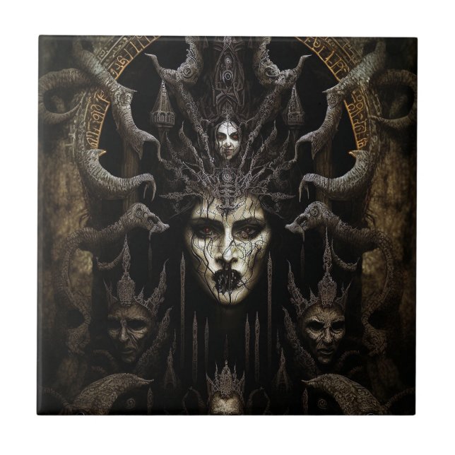 Demon Woman Monster Horror Art Tile (Front)