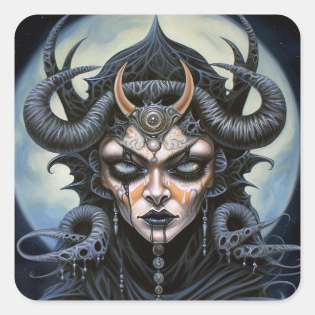 Demon Woman Queen Dark Fantasy Art Square Sticker (Front)