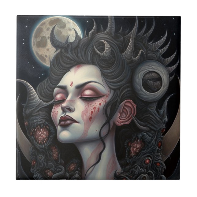 Demon Woman Queen Dark Fantasy Art Tile (Front)