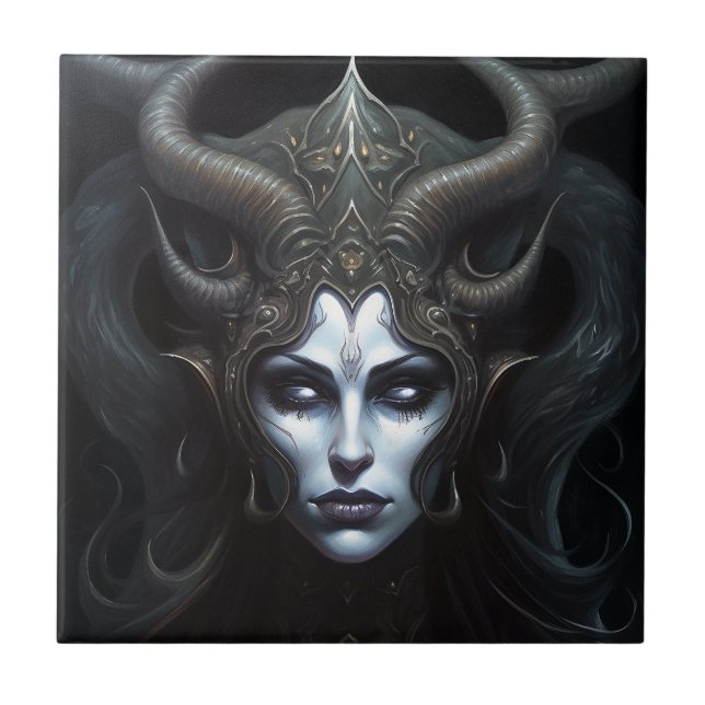 Demon Woman Queen Dark Fantasy Art Tile (Front)