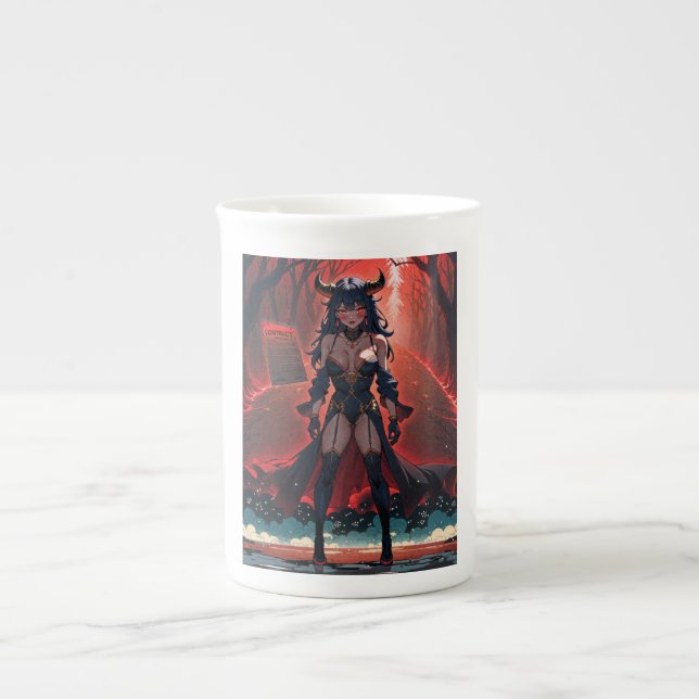 Demoness with Contact at Crossroads, Anime Demon Bone China Mug (Front)