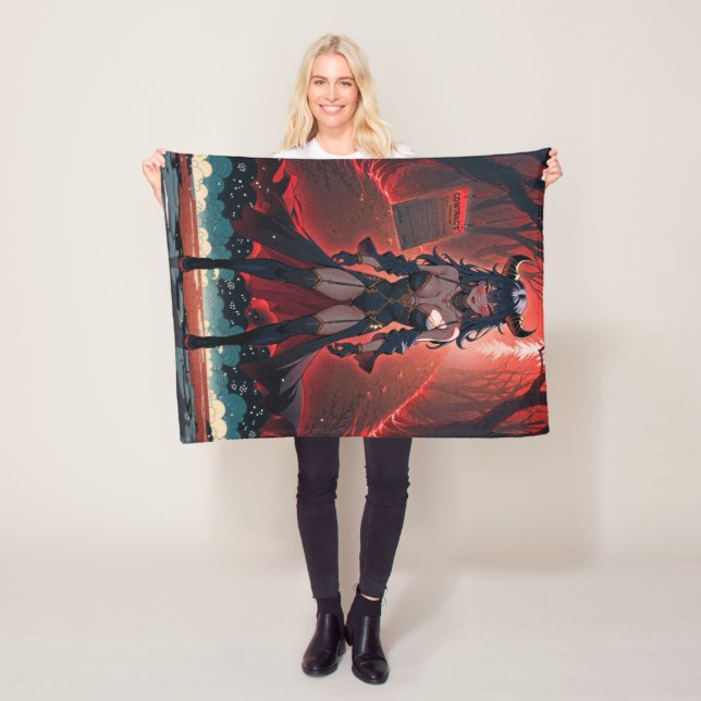 Demoness with Contact at Crossroads, Anime Demon Fleece Blanket (In Situ)