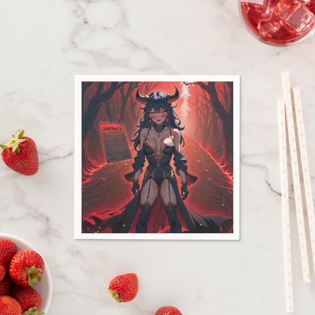 Demoness with Contact at Crossroads, Anime Demon Napkin (Insitu)