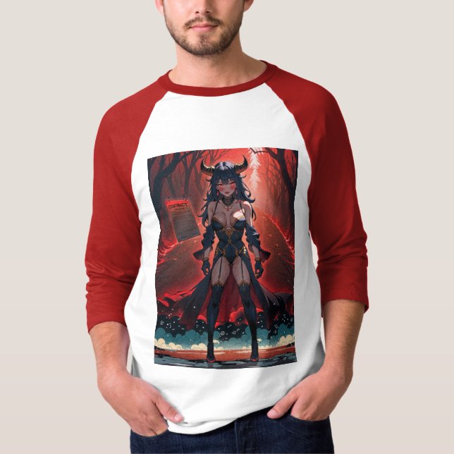 Demoness with Contact at Crossroads, Anime Demon T-Shirt (Front)
