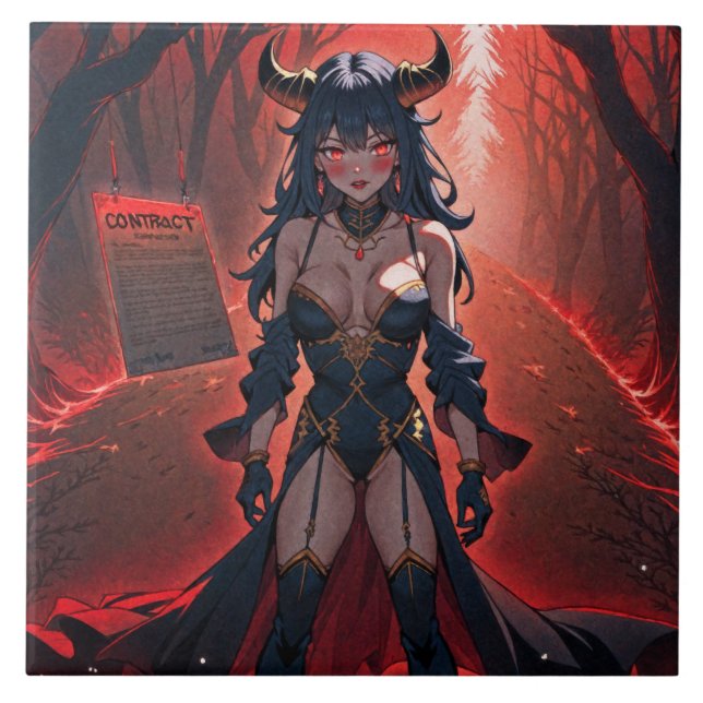 Demoness with Contact at Crossroads, Anime Demon Tile (Front)