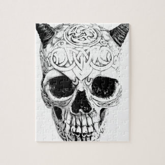 Demonic Halloween Skull. Digital Gothic Horror Jigsaw Puzzle