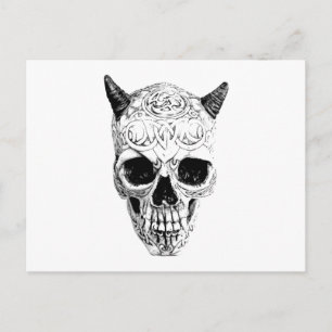 Demonic Halloween Skull. Digital Gothic Horror Postcard
