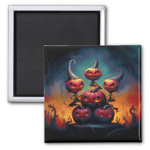 Demonic pumpkins in hell celebrate Happy Halloween Magnet