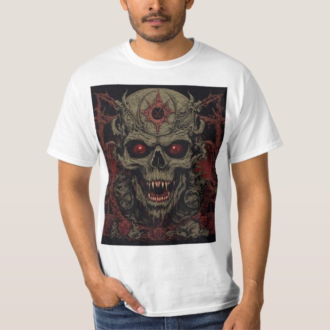 Demonic Skull Horror Art – Death Metal Gothic  T-Shirt (Front)