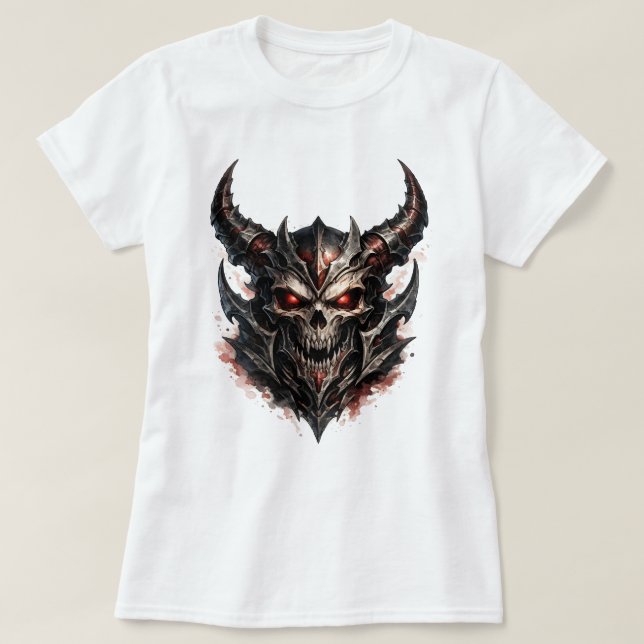 Demonic Skull with Horns T-Shirt (Design Front)
