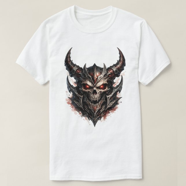 Demonic Skull with Horns T-Shirt (Design Front)