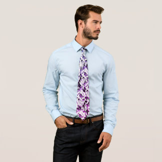 Demonic skulls pattern spooky skeleton face purple tie