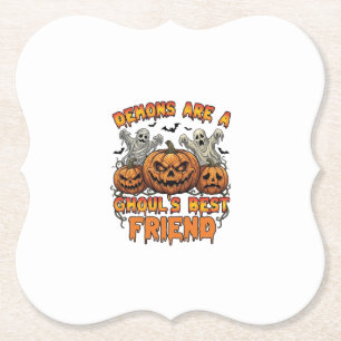 Demons Are Ghouls Friend Pumpkins Mummy Ghost Bats Paper Coaster