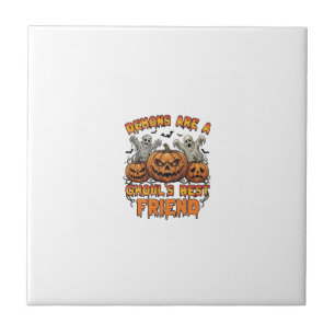 Demons Are Ghouls Friend Pumpkins Mummy Ghost Bats Tile