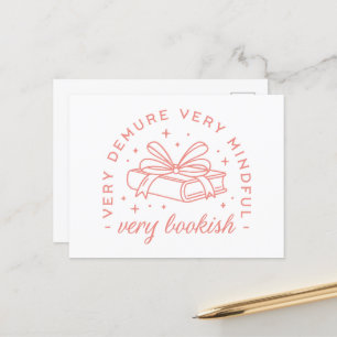 Demure cutesy bookish bow pink aesthetic postcard