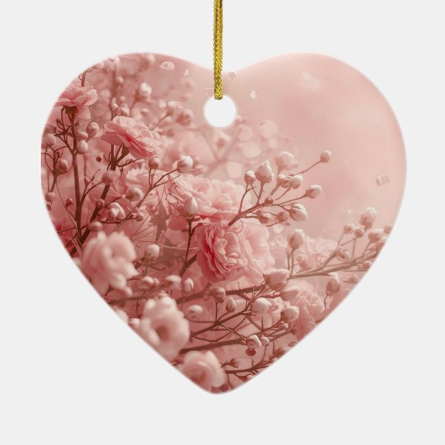 Demure Pink Flowers on a Romantic Valentine Tree Ceramic Tree Decoration (Back)