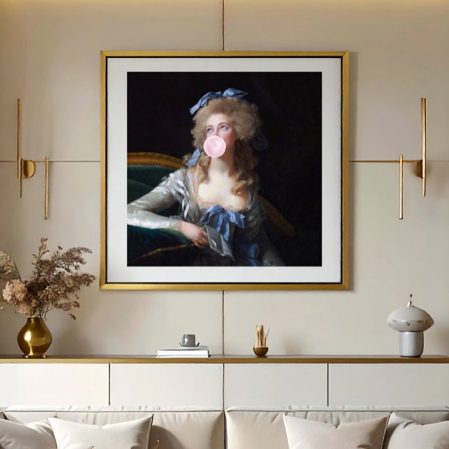 Demure with Pink Bubble Gum Poster (A vintage painting pop art makes for a great statement piece.)