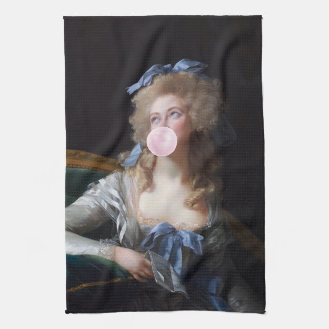 Demure with Pink Bubble Gum Tea Towel (Vertical)