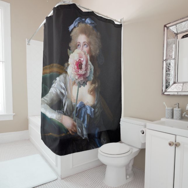 Demure with Pink Peony Shower Curtain (In Situ)
