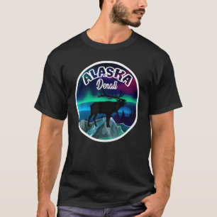 Denali Alaska Northern Lights Moose T-Shirt
