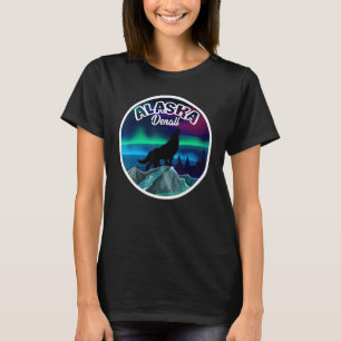 Denali Alaska Northern Lights Wolf T-Shirt