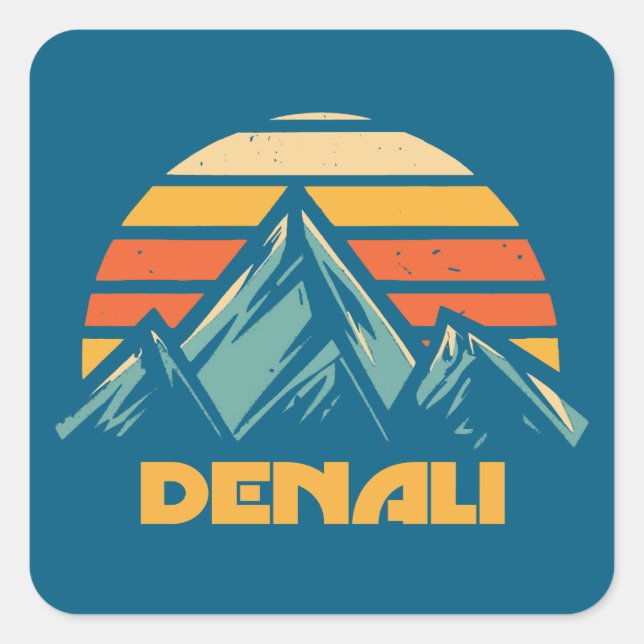 Denali Alaska Retro Turquoise Square Sticker (Front)