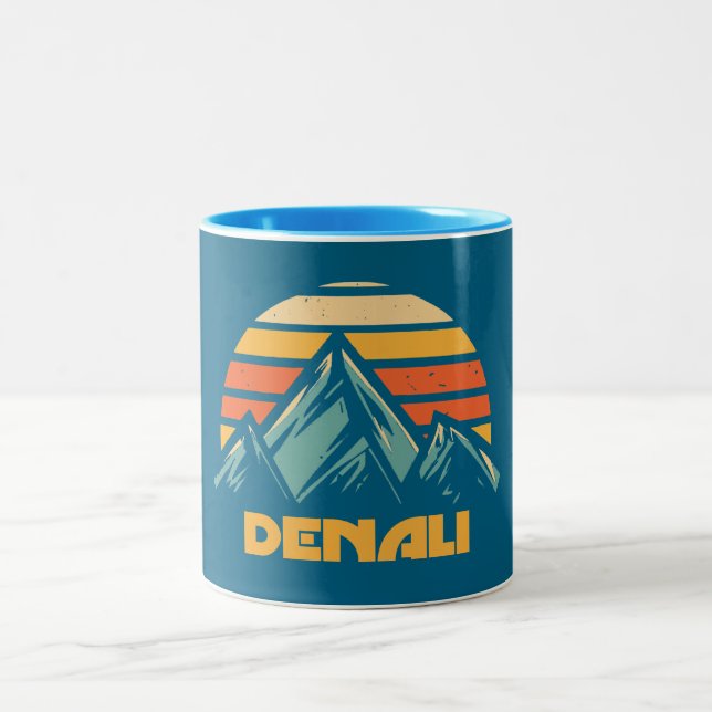 Denali Alaska Retro Turquoise Two-Tone Coffee Mug (Center)