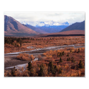 Denali, Alaska, Snow capped mountains, Fall, photo Print