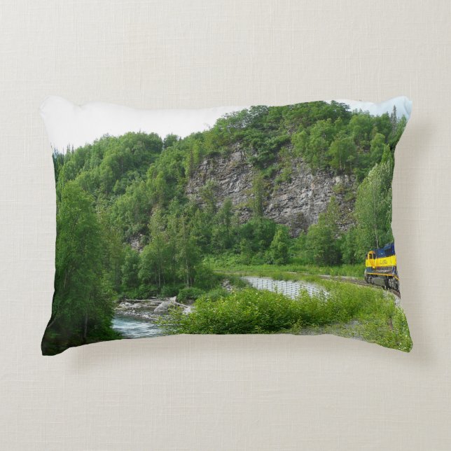 Denali Express Alaska Train Vacation Photography Decorative Cushion (Front)