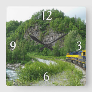 Denali Express Alaska Train Vacation Photography Square Wall Clock