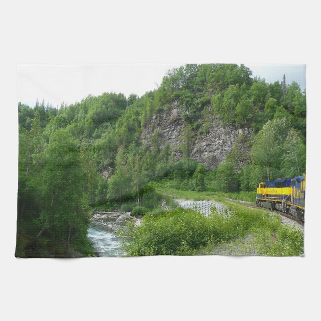 Denali Express Alaska Train Vacation Photography Tea Towel (Horizontal)