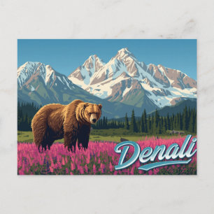 Denali Grizzly Bear Wildflower Art Postcard