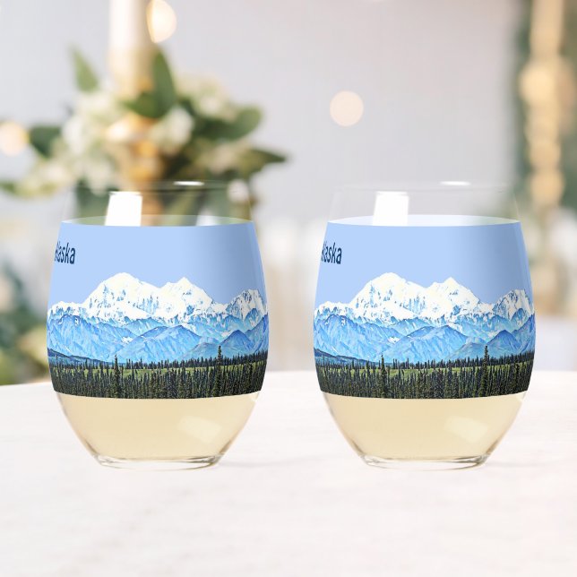 Denali (Mt. McKinley) Stemless Wine Glass (Insitu (Wedding))
