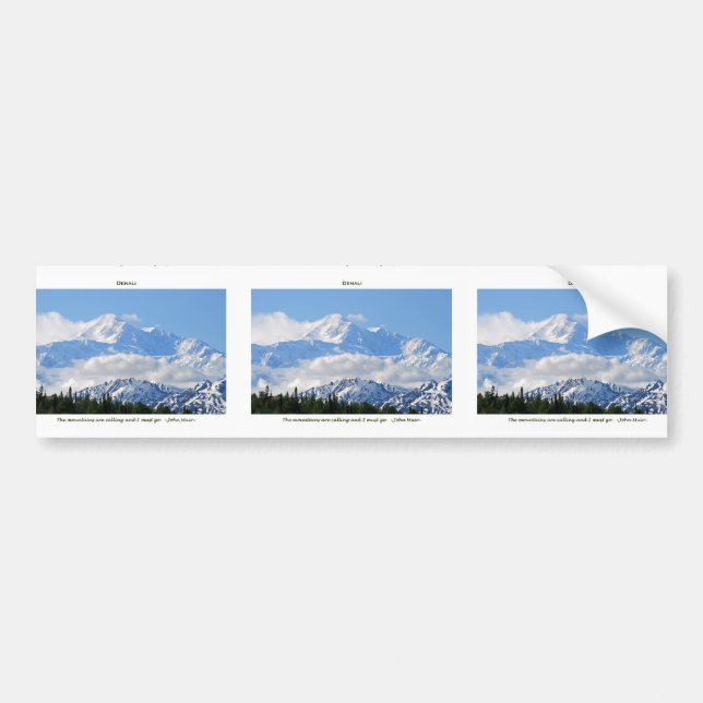 Denali / Mtns are calling-J Muir/with border Bumper Sticker (Front)