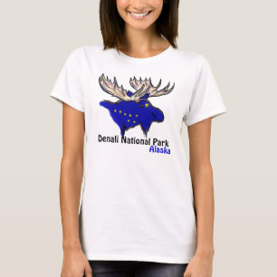 Denali National Park Alaska flag elk ladies tee