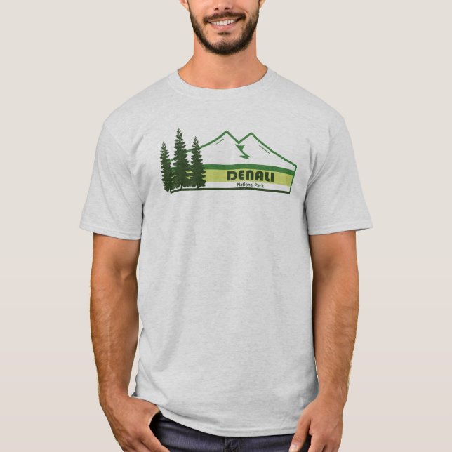 Denali National Park Alaska Green Stripes T-Shirt (Front)