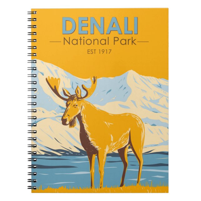 Denali National Park Alaska Moose Vintage Notebook (Front)