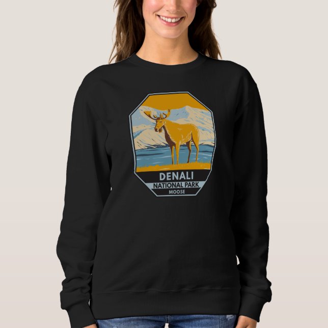 Denali National Park Alaska Moose Vintage  Sweatshirt (Front)