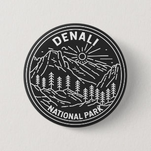 Denali National Park Alaska Mount Hunter Monoline 6 Cm Round Badge
