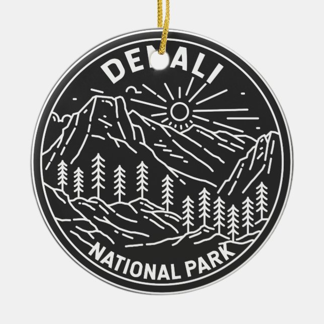 Denali National Park Alaska Mount Hunter Monoline  Ceramic Tree Decoration (Front)