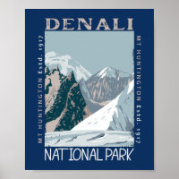 Denali National Park Alaska Mount Huntington Retro