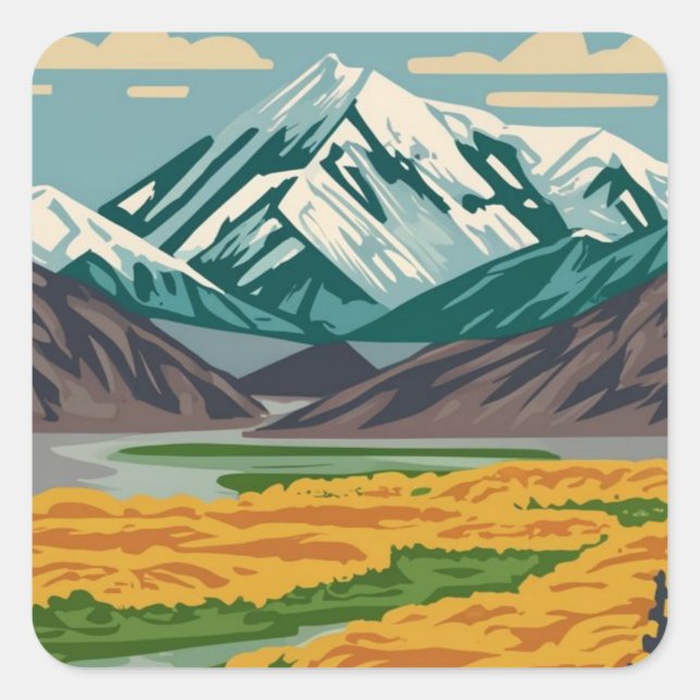  Denali National Park Alaska Mount Square Sticker (Front)