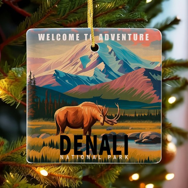 Denali National Park Alaska Mountain landscape Ski Ceramic Ornament (Creator Uploaded)