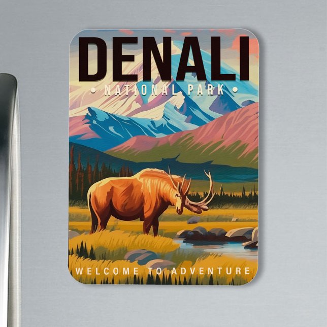 Denali National Park Alaska Mountain landscape Ski Magnet (Creator Uploaded)