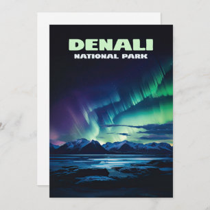 Denali National Park Alaska Northern Lights Retro