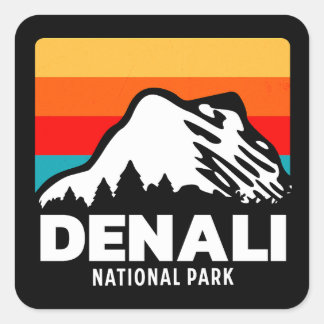 Denali National Park Alaska Retro Vintage Gift Square Sticker