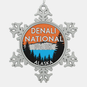 Denali National Park Alaska Snowflake Pewter Christmas Ornament