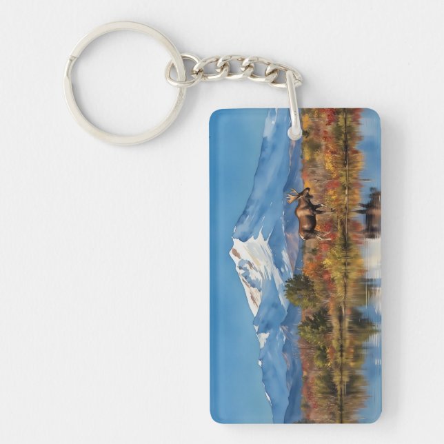 Denali National Park Alaska Watercolor Key Ring (Front)