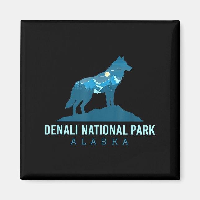 Denali national park alaska wolf mountain magnet (Front)