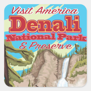 Denali National Park and Preserve Travel Poster Square Sticker